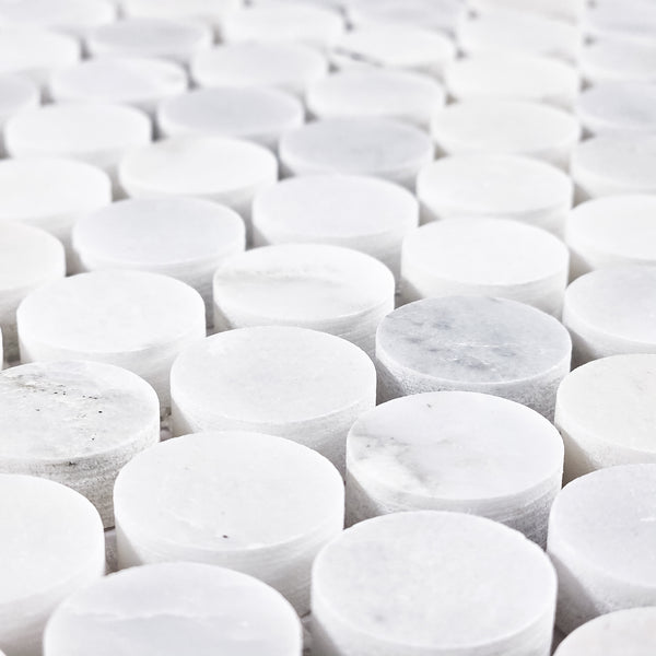 Pearl White 1" Rounds Mosaic Honed