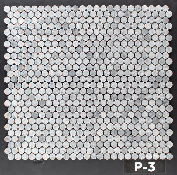 Mosaico redondo gris pacífico de 1" pulido