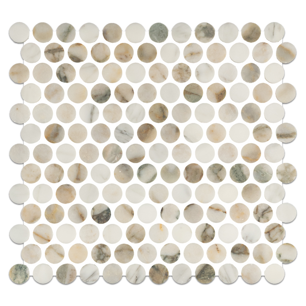 Calacatta Green 1" Rounds Mosaic Honed
