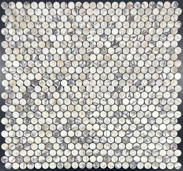 Bianco Violetta 1" Rounds Mosaic Honed