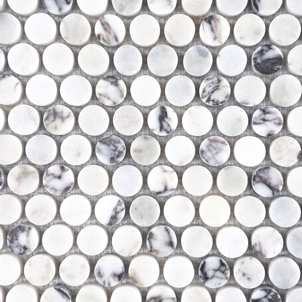 Bianco Violetta 1" Rounds Mosaic Honed