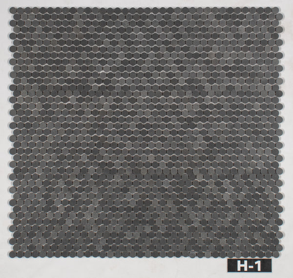 Mosaico redondo de basalto gris de 1" pulido