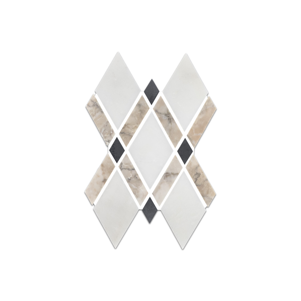 Loose Swatch - White Absolute Lattice with Temple Grey and Black Dot Mosaic Polished