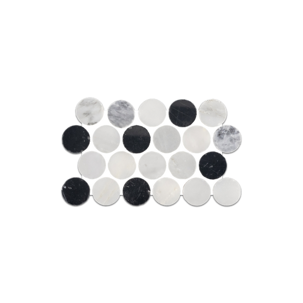 Loose Swatch - Pacific Gray 1" Rounds with Black and Pearl White Mosaic Polished