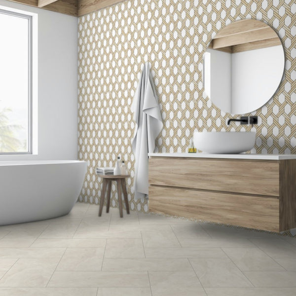 White Thassos Captiva with Crema Marfil Mosaic Polished