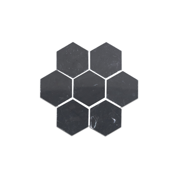 Loose Swatch - Black 2" Hexagon Mosaic Polished