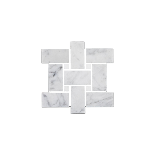 Loose Swatch - Bianco Carrara Basketweave with White Thassos 3/8" Dot Mosaic Honed