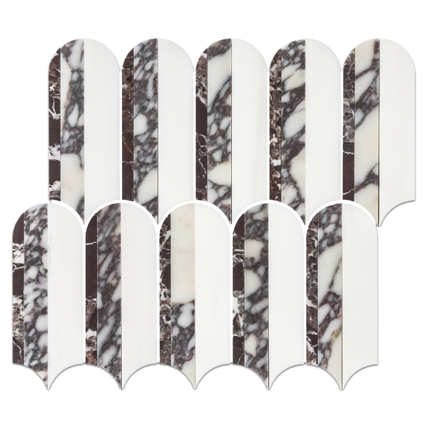 Rosso Levanto, Bianco Violetta & Dolomite Tri-Blend Wave Mosaic Honed