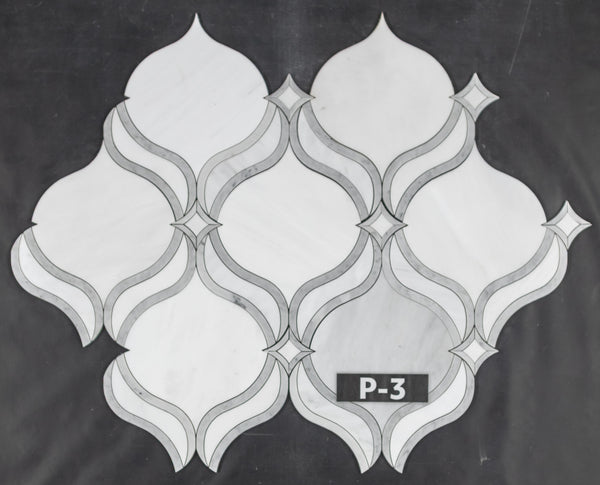 Pearl White Royal Lantern with Mystic Gray Waterjet Polished - Elon Tile & Stone