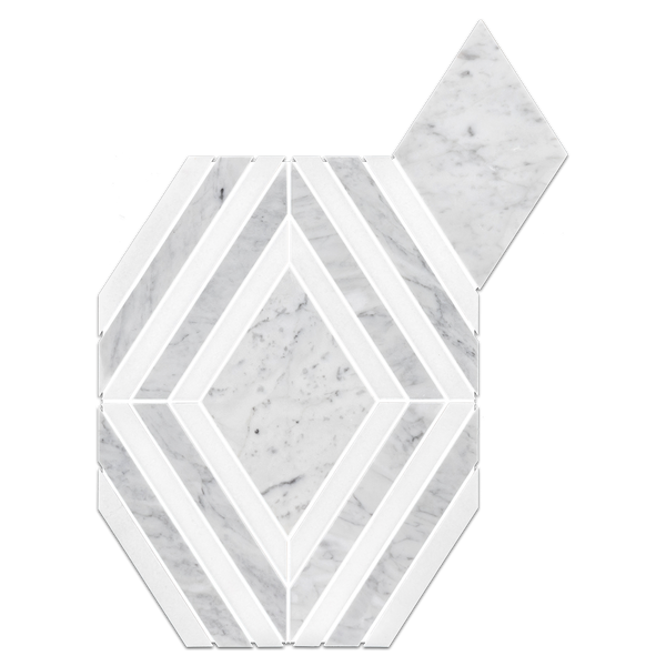 Light Carrara Jewel with White Thassos and Dark Carrara Waterjet Polished