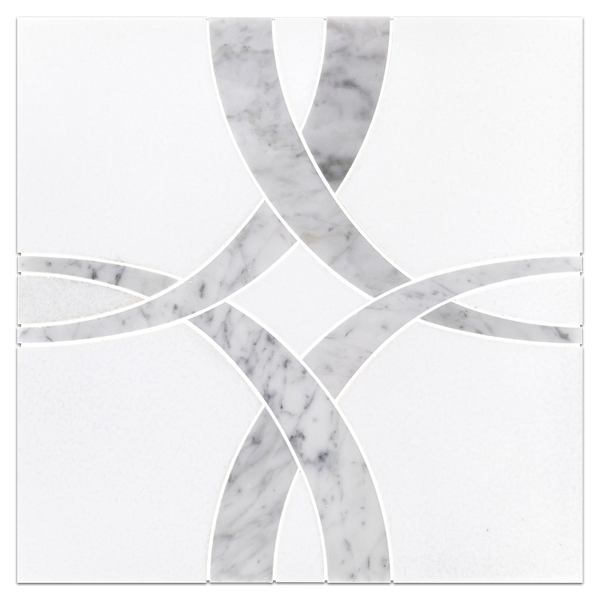 Crystal White Ribbon with Bianco Carrara Waterjet Polished