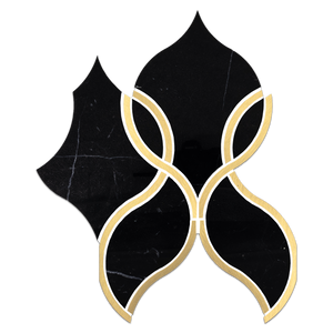 Black Marble Tulip with Gold Brass Waterjet Polished