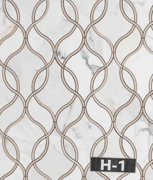 Calacatta Gold Tulip with Crema Marfil Waterjet Honed - Elon Tile & Stone