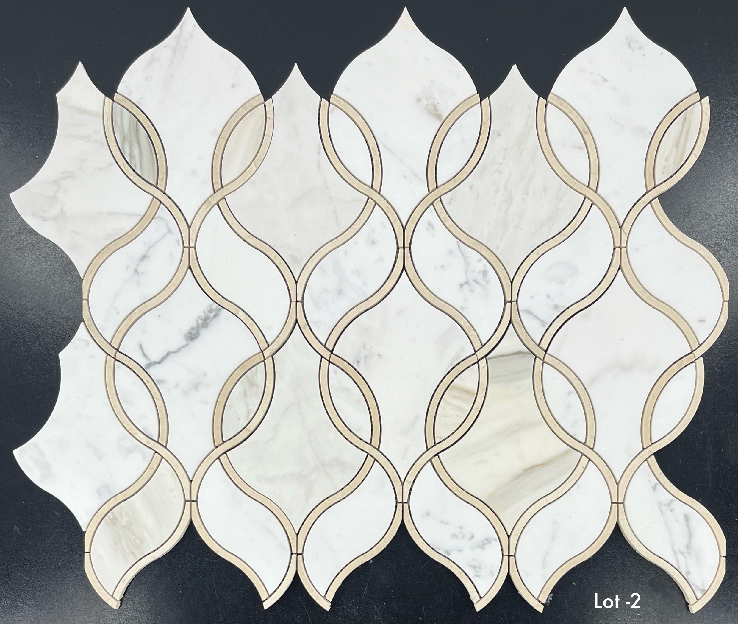 Calacatta Gold Tulip with Crema Marfil Waterjet Honed – Elon Tile