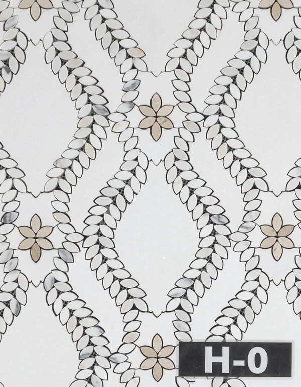 White Thassos Lillia with Calacatta Gold & Crema Marfil Waterjet Mosaic Honed