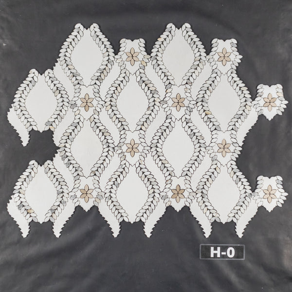 White Thassos Lillia with Calacatta Gold & Crema Marfil Waterjet Mosaic Honed
