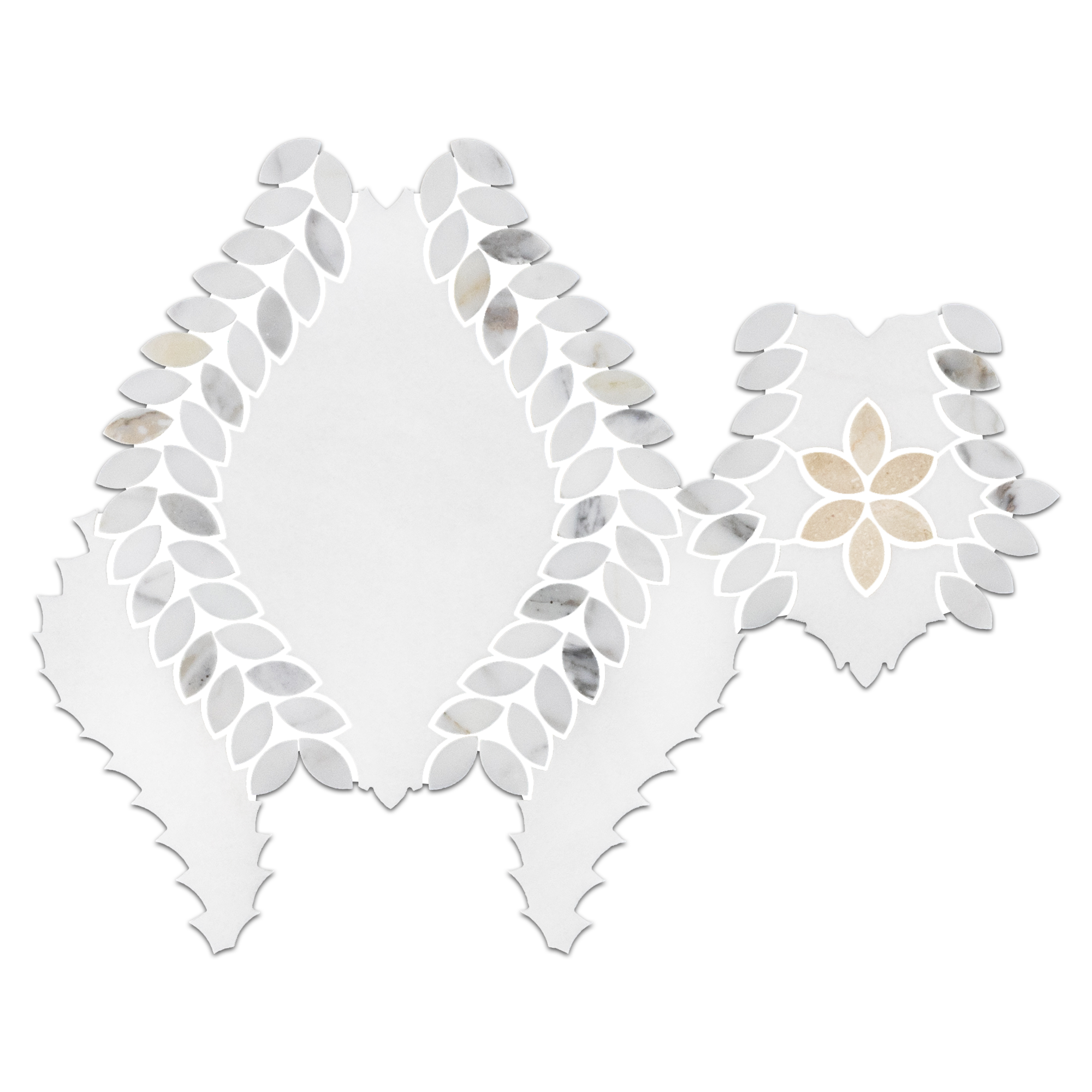 lilia white White Thassos Lillia with Calacatta Gold & Crema Marfil Waterjet Mosai – Elon Tile & Stone