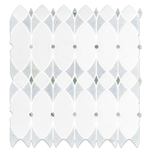 White Thassos Celine with Blue Celeste & Emerald Green Waterjet Mosaic Honed