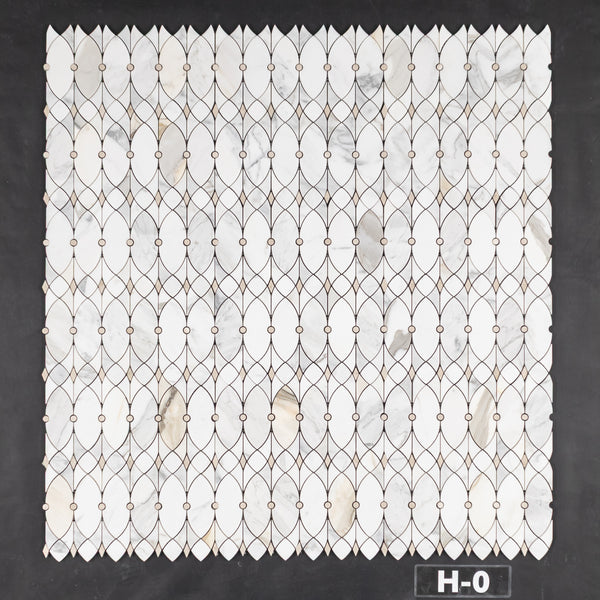 Calacatta Gold Celine with Crema Marfil Waterjet Mosaic Honed