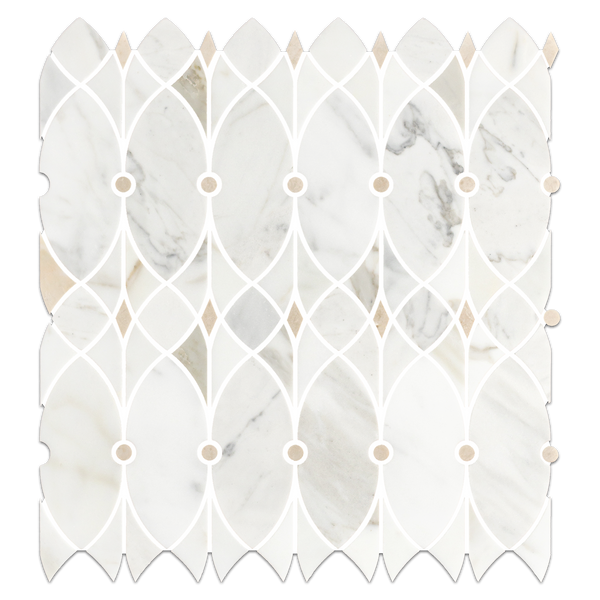 Calacatta Gold Celine with Crema Marfil Waterjet Mosaic Honed
