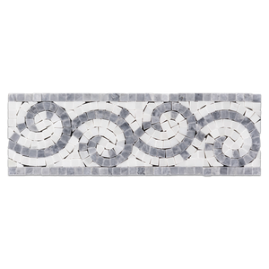 Pacific Gray with Pearl White 4" x 12" Wave Border Polished - Elon Tile & Stone