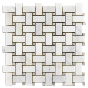 Pearl White Basketweave with 3/8" Temple Grey Dot Honed (1 sf) - Elon Tile