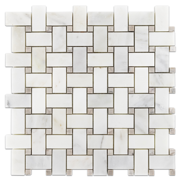 Pearl White Basketweave with 3/8" Temple Grey Dot Honed (1 sf) - Elon Tile