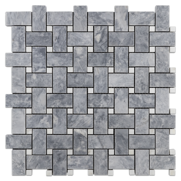 Pacific Gray Basketweave with White Absolute Dot Mosaic Honed - Elon Tile & Stone