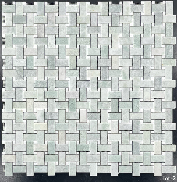 **LIMITED STOCK** Ming Green Basketweave with 3/8" White Absolute Dot Mosaic Honed