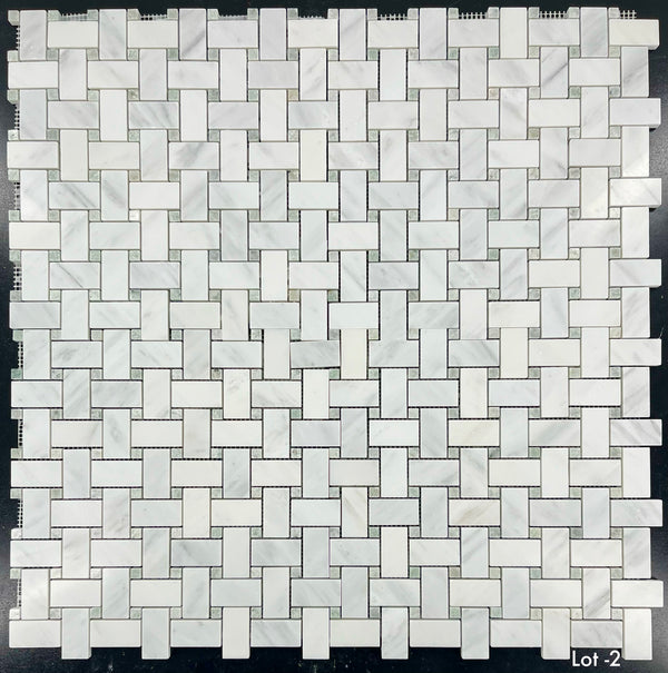 Tejido de cesta blanco perla con mosaico de punto verde Ming de 3/8" pulido