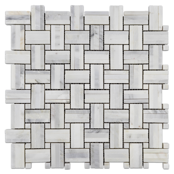 Pearl White Tri-Weave with Pearl White Dot Mosaic Honed - Elon Tile