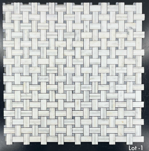 Pearl White Tri-Weave with 3/8" Pacific Gray Dot Mosaic Honed
