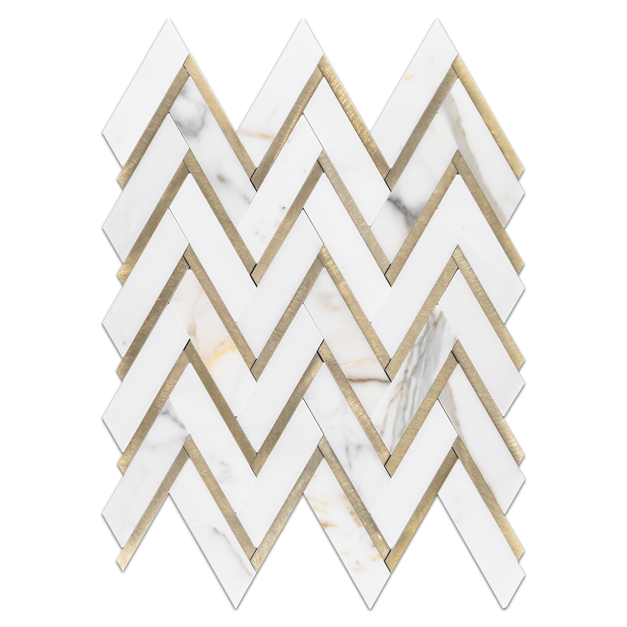 Calacatta Gold Herringbone with Gold Aluminum Mosaic Polished