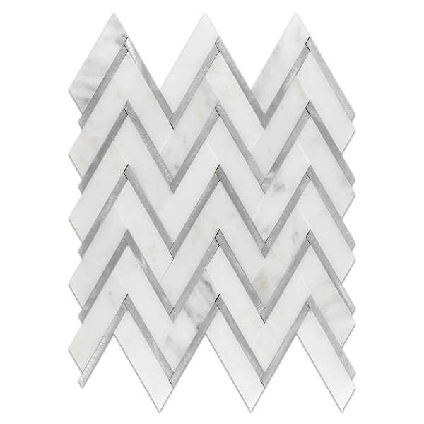 Espiga blanca perla con mosaico de aluminio plateado pulido