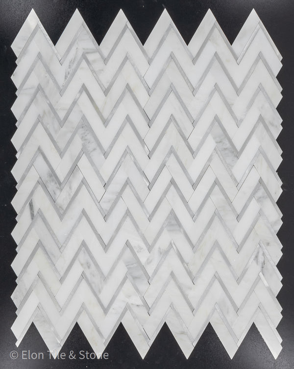 Pearl White Herringbone with Silver Aluminum Mosaic Polished