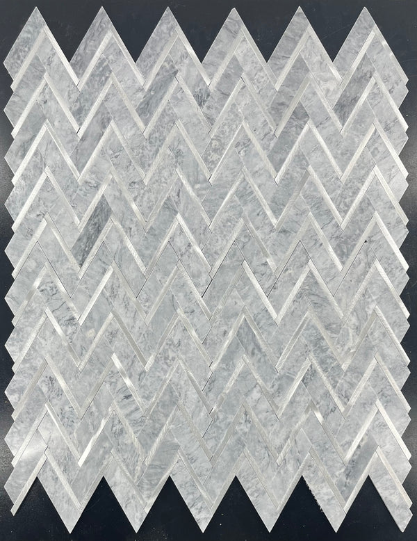 Pacific Gray Herringbone with Silver Aluminum Mosaic Polished