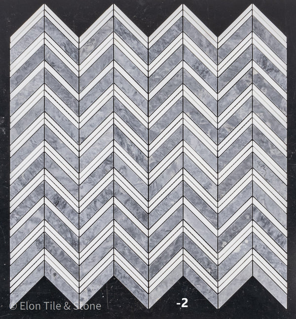 **LIMITED STOCK** Pacific Gray Chevron with White Thassos Mosaic Polished