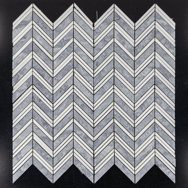 **LIMITED STOCK** Pacific Gray Chevron with White Thassos Mosaic Polished