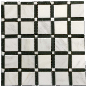 Petite 2" SQ Mosaic - Pearl/ Black Bar/ Pearl Polished - Elon Tile & Stone