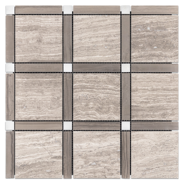 **LIMITED STOCK** Beachwood Grande Square with Driftwood Bar and Pearl White Dot Mosaic Honed