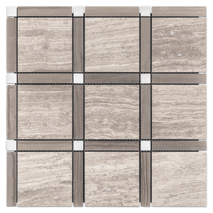 **LIMITED STOCK** Beachwood Grande Square with Driftwood Bar and Pearl White Dot Mosaic Honed