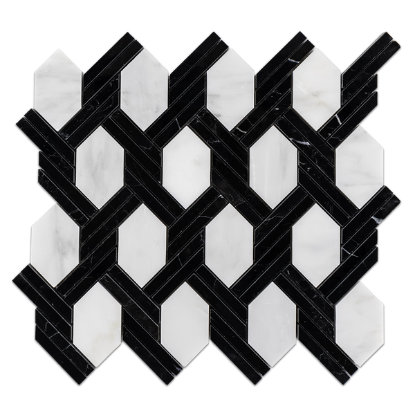 Pearl White with Black Captiva Mosaic Polished - Elon Tile