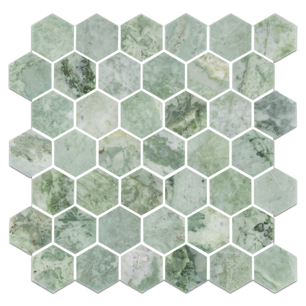**STOCK LIMITADO** Mosaico hexagonal verde esmeralda de 2" pulido