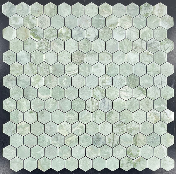 **STOCK LIMITADO** Mosaico hexagonal verde esmeralda de 2" pulido
