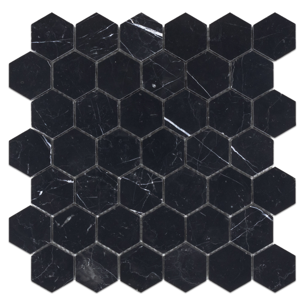 Black 2" Hexagon Mosaic Honed