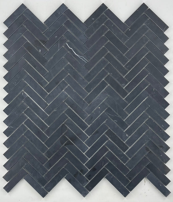 Black 1" x 4" Herringbone Mosaic Honed