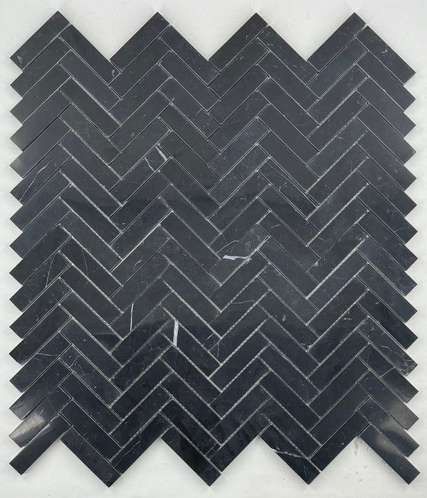 Black 1" x 4" Herringbone Mosaic Polished