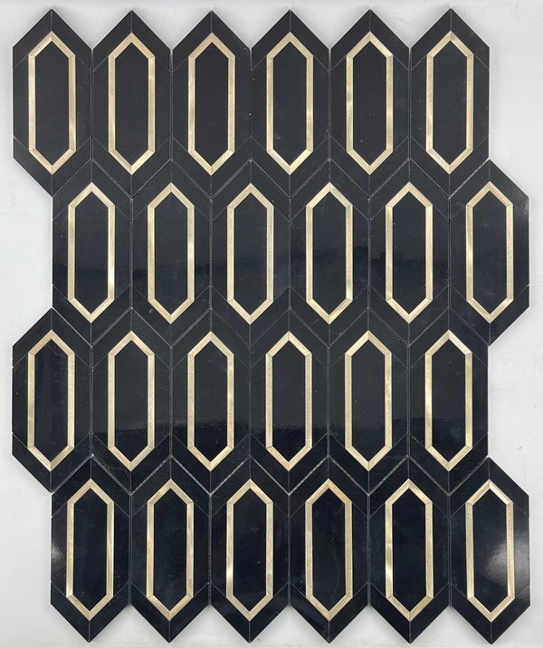 Mosaico de piquete de aluminio negro con oro pulido