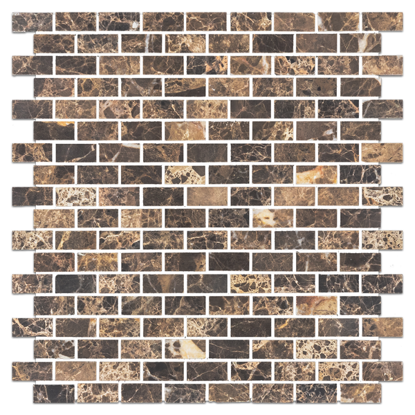 **LIMITED STOCK** Dark Emperador 5/8" x 1 1/4" Mini Brick Mosaic Honed - Elon Tile & Stone