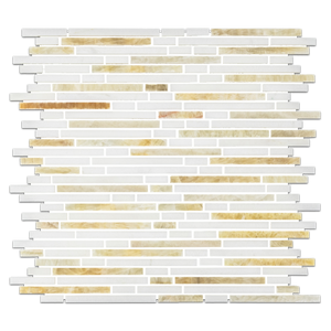 White Thassos Mini Random Strip with Honey Onyx Mosaic Polished